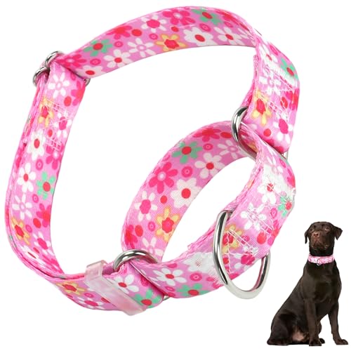 Martingale-Halsband für Hunde, rosa Blumen, Martingal-Hundehalsband, verstellbar, hochwertig, rutschfest, Martingal-Halsband für große Mädchen oder Jungen von HIDAKEAI