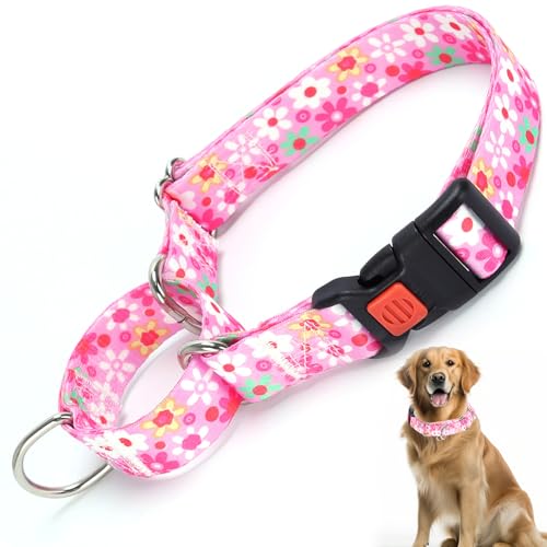 Martingale-Halsband für Hunde, rosa Blumen, Martingale-Hundehalsband, rutschfest, ausbruchsicher, weiches Nylon, verstellbar, für kleine, mittelgroße und große Rassen, Mädchen, Haustiere, Hunde (L) von HIDAKEAI