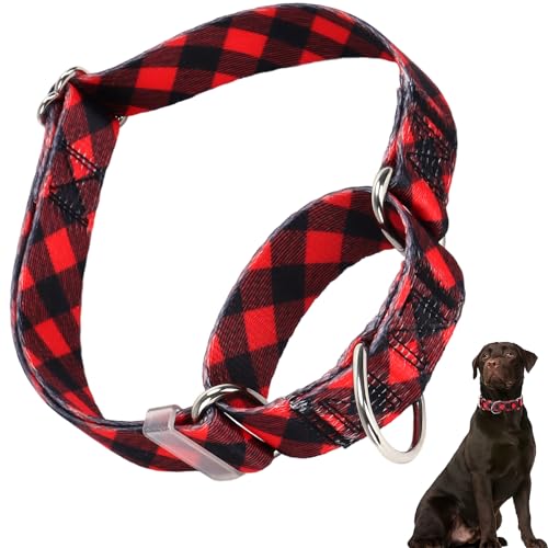 Martingale-Halsband für Hunde, rotes Büffelkaro, Martingal-Hundehalsband, verstellbar, hochwertig, rutschfest, Martingal-Halsband für große Mädchen oder Jungen von HIDAKEAI
