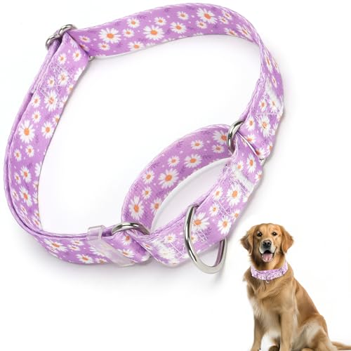 Martingale Halsband für Hunde mit lila Gänseblümchen-Blumenmuster, Größe M von HIDAKEAI