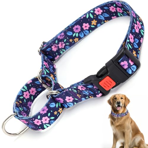 Martingale Hundehalsbänder für große Hunde, rutschfest, ausbruchsicher, Nylon, Hundehalsbänder mit Blumenmuster, mit Sicherheitsschnalle für kleine, mittelgroße und große Rassen, Größe L von HIDAKEAI