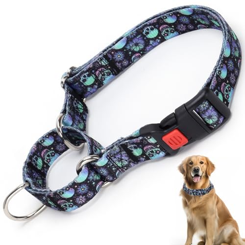 Martingale Hundehalsband für kleine, mittelgroße und große Hunde, verstellbare Sicherheitsschnalle, Hundehalsband mit Totenkopf, Spazierengehen, Training, Jungen und Mädchen (Totenkopf-L von HIDAKEAI