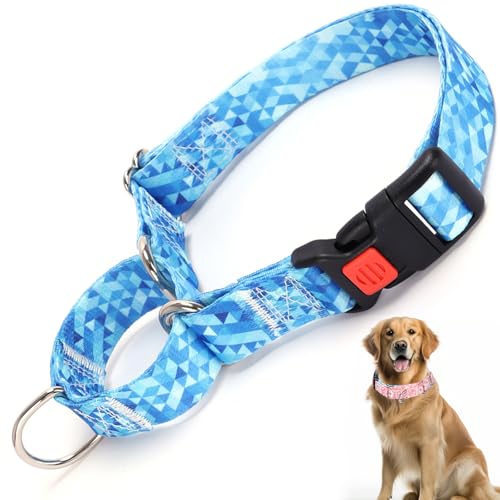 Martingale Hundehalsband für kleine, mittelgroße und große Hunde, verstellbare Sicherheitsschnalle, Hundehalsband mit blauem Dreieck, Spazierengehen, Training, Jungen und Mädchen (L von HIDAKEAI