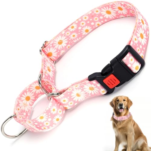 Martingale Hundehalsband für kleine, mittelgroße und große Hunde, verstellbare Sicherheitsschnalle, Hundehalsband mit rosa Gänseblümchen, Spaziergangstraining, Jungen und Mädchen, Hunde (rosa von HIDAKEAI