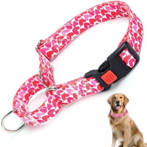 Martingale Hundehalsband für kleine, mittelgroße und große Hunde, verstellbare Sicherheitsschnalle, Hundehalsband mit rosa Herz, Spazierengehen, Training, Jungen und Mädchen, Hunde (rosa Herz, M) von HIDAKEAI