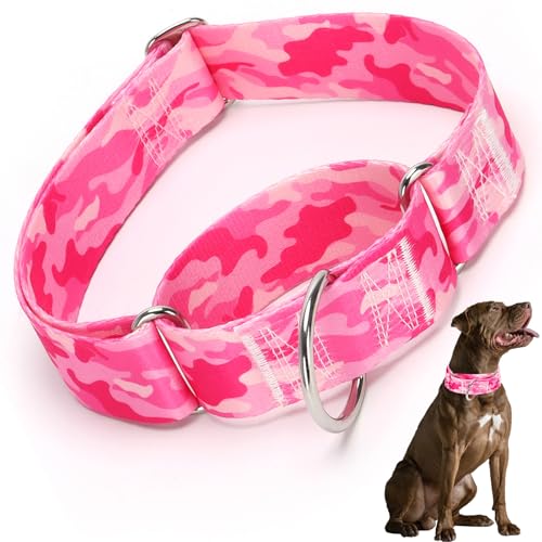 Martingale Hundehalsband für mittelgroße und große Hunde, 3,8 cm breit, strapazierfähig, verstellbar, Hundetrainingshalsband (Pink Camo L) von HIDAKEAI