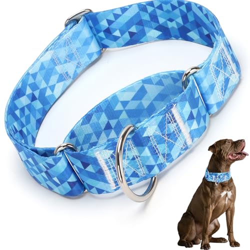 Martingale Hundehalsband für mittelgroße und große Hunde, 3,8 cm breit, strapazierfähig, verstellbar, Trainingshalsband für Hunde (Blaues Dreieck, XL) von HIDAKEAI