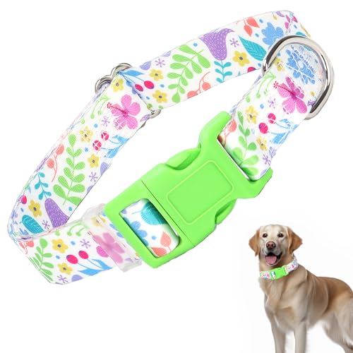 Niedliches Hundehalsband für XS, S, M, L, XL, XL, grüne Blumen, Hundehalsband für Jungen und Mädchen, verstellbar, bequem, weich, langlebig, Katzen- oder Hundehalsbänder (L) von HIDAKEAI