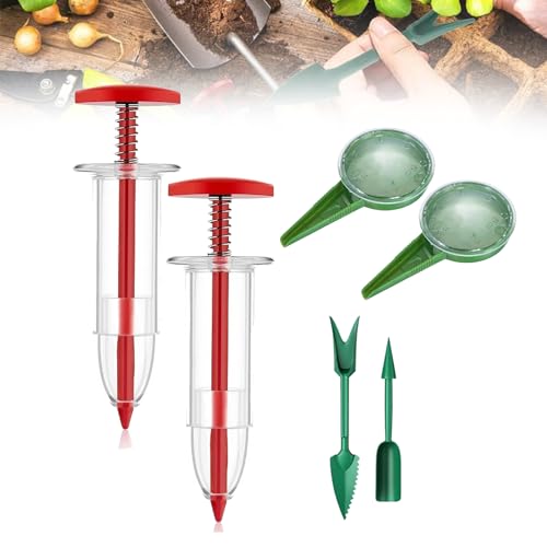 HIDRUO 6 PCS Mini Seed Spreader, Garden Seed Planter Tool, Small Seed Sower Tool, Hand-held Manual Seed Spreader with Seedlings Dibber and Widger for Spreading (Set B) von HIDRUO