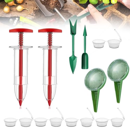 HIDRUO 6 PCS Mini Seed Spreader, Garden Seed Planter Tool, Small Seed Sower Tool, Hand-held Manual Seed Spreader with Seedlings Dibber and Widger for Spreading (Set C) von HIDRUO