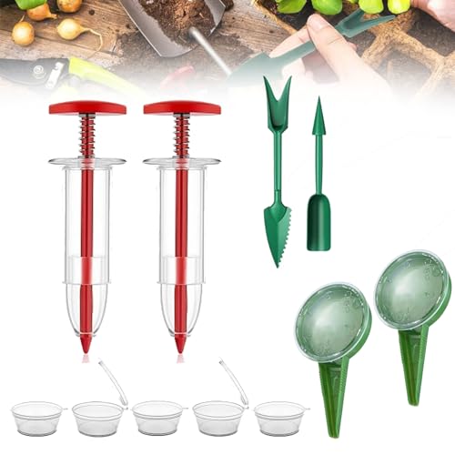 HIDRUO 6 PCS Mini Seed Spreader, Garden Seed Planter Tool, Small Seed Sower Tool, Hand-held Manual Seed Spreader with Seedlings Dibber and Widger for Spreading (Set D) von HIDRUO