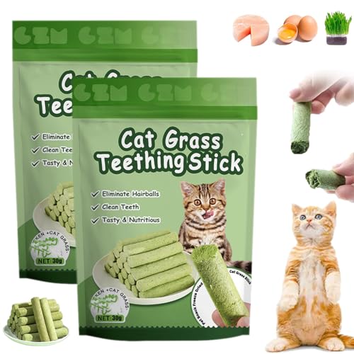 HIDRUO Berdexa Cat Grass Teething Stick, Cat Teeth Cleaning Cat Grass Stick, Chew Sticks for Cats for Increase Appetite and Hairball Removal,Cat Teething Toy for Indoor Cats (2 bag/12 Sticks) von HIDRUO