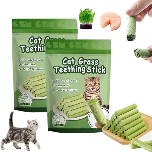 HIDRUO Berdexa Cat Grass Teething Stick,Cat Teeth Cleaning Cat Grass Stick,Chew Sticks for Cats for Increase Appetite and Hairball Removal,for Indoor Cats (2 bag/12 Sticks) von HIDRUO