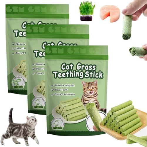 HIDRUO Berdexa Cat Grass Teething Stick,Cat Teeth Cleaning Cat Grass Stick,Chew Sticks for Cats for Increase Appetite and Hairball Removal,for Indoor Cats (3 bag/18 Sticks) von HIDRUO