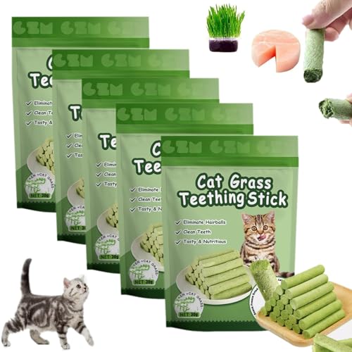 HIDRUO Berdexa Cat Grass Teething Stick,Cat Teeth Cleaning Cat Grass Stick,Chew Sticks for Cats for Increase Appetite and Hairball Removal,for Indoor Cats (5 bag/30 Sticks) von HIDRUO