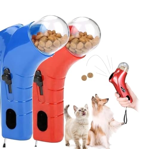 HIDRUO Cat Treat Launcher Gun,Interactive Cat Treat Shooter Gun,Leckerli Spielzeug Handheld Fütterungsspielzeug Interaktives Haustier Spender Katzenleckerli Spender Apportierspie (2 A) von HIDRUO