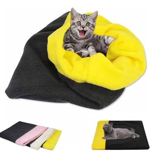 HIDRUO Cat Winter Sleeping Bag, Cat Sleeping Bag, Cat Bed Cave, Cat Sleeping Bag for Cat Winter Sleeping,360° Wrap Comfortable Cat Beds for Indoor Cats, Soft Covered Cat Bed Cave, All Seasons (Yellow) von HIDRUO