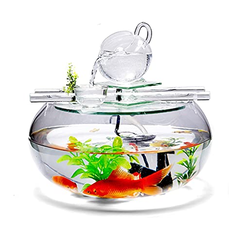 Fischtank,Aquarium Tank, Kreative Büro- und Heim-Desktop-Ornamente, Zierfischbehälter, rundes Glas, Fischbehälter-Dekoration, kleine Ornamente, frei von Wasserwechsel, Aquariumbehälter von HIFRQVVC