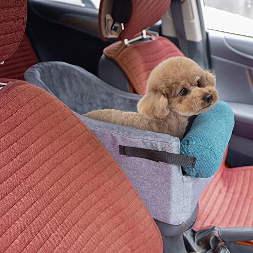 HIFUAR Auto-Sitzerhöhung für kleine Hunde, Armlehne, Sitzerhöhung für Auto, Mittelkonsole, Hundeautositz, Mittelkonsole, Hundesitz (grau + blau) von HIFUAR