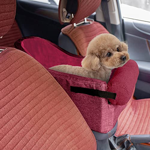 HIFUAR Auto-Sitzerhöhung für kleine Hunde, Armlehne, Sitzerhöhung für Auto, Mittelkonsole, Hundeautositz, Mittelkonsole, Hundesitz (Hot + Wine Red) von HIFUAR