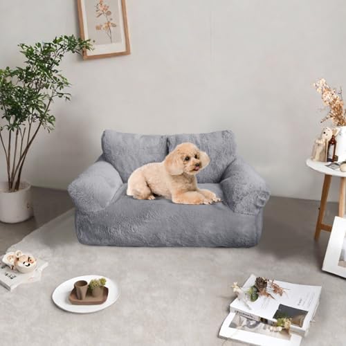 HIGOGOGO Kleines Hundebett, Hundesofa, bequem, Bodensofa, Couch für Haustierfamilien, mit Schaumstoff-Chunk-Stützmatte, XS, Grau von HIGOGOGO