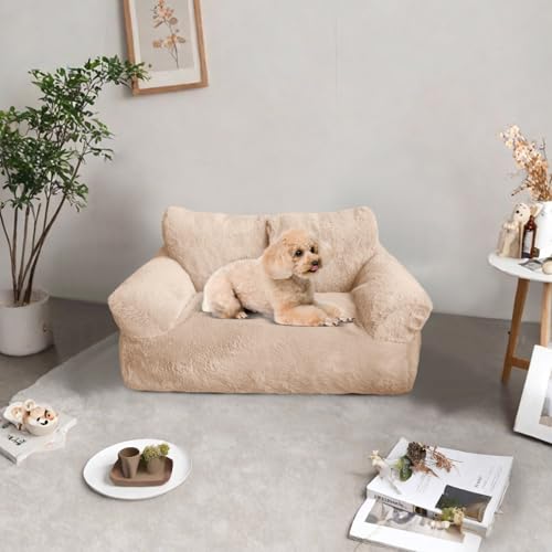 HIGOGOGO Kleines Hundebett, Hundesofa, bequem, Bodensofa, Couch für Haustierfamilien, mit Schaumstoff-Stützmatte, Beige von HIGOGOGO