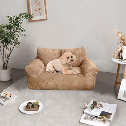 HIGOGOGO Kleines Hundebett, Hundesofa, bequem, Bodensofa, Couch für Haustierfamilien, mit Schaumstoff-Stützmatte, Größe M, Kaffee von HIGOGOGO