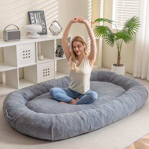 HIGOGOGO Riesiges Hundebett für Menschen, 188 x 116,8 x 30,5 cm, für Menschen, passend für Sie und Haustiere, Sherpa-Riesenbett mit maschinenwaschbarem Bezug, XXXL-Sitzsack-Bett für Erwachsene und von HIGOGOGO