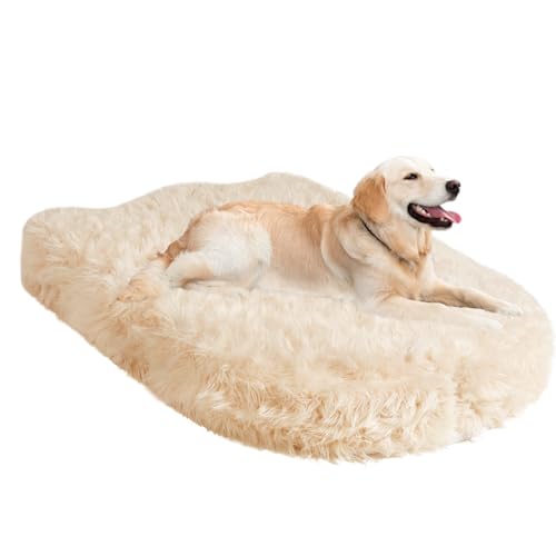 HIGOGOGO Riesiges luxuriöses orthopädisches Hundebett aus Kunstfell, Memory-Schaum, Haustierbett für große Hunde mit waschbarem Bezug, Plüsch und flauschig, 152,4 x 89,9 cm, Beige von HIGOGOGO