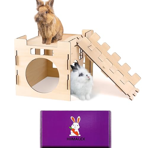 hiimalex Hasenversteck aus Holz mit Rampe Indoor Haus für Kaninchen Hamster Meerschweinchen Frettchen von HIIMALEX