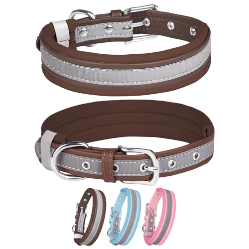 HIIXHC Reflektierende Hundehalsbänder mit reflektierendem Streifen, weiches verstellbares Tauchmaterial, Haustierhalsbänder für kleine, mittelgroße und große Hunde, Braun, M von HIIXHC