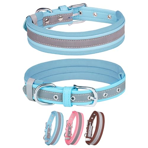 HIIXHC Reflektierendes Hundehalsband mit reflektierendem Streifen, weiches, verstellbares Tauchmaterial, Haustierhalsbänder für kleine, mittelgroße und große Hunde, Blau, Größe S von HIIXHC