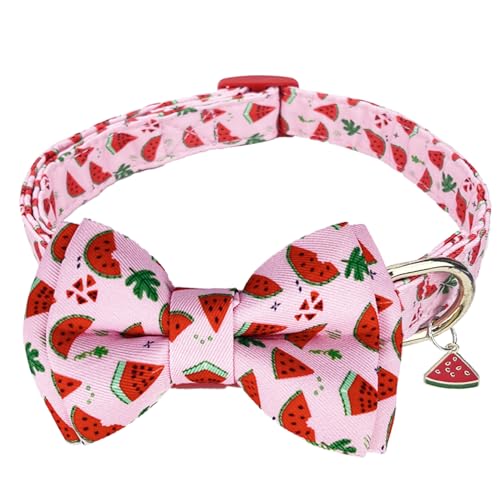 HIIXHC Weihnachtshalsband mit Fliege, weiche, verstellbare Haustierhalsbänder mit abnehmbarer Fliege, Rosa, Wassermelonenhalsband für kleine, mittelgroße und große Hunde, L von HIIXHC