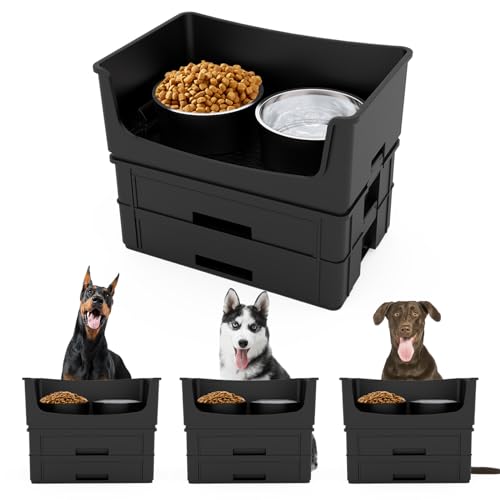 HIKINGO Hundenäpfe Unordnung Proof Pet Feeder, Hund Futter und Wasser Schüssel Set mit 2 Edelstahlnäpfen, Kein Verschütten Hundenapf für Hunde Katzen und andere Haustiere von HIKINGO