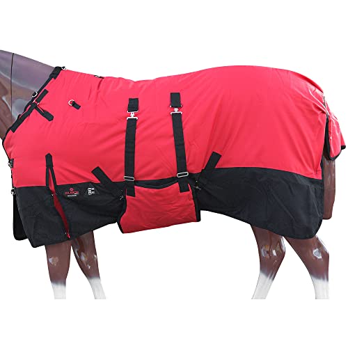 HILASON 1200D Winter Wasserdichte Poly-Pferdedecke Bauchwickel Rot - 190 cm | Pferdedecke | Pferdedecken für den Winter wasserdicht | Pferdedecke | Pferdedecke | Pferdedecke von HILASON