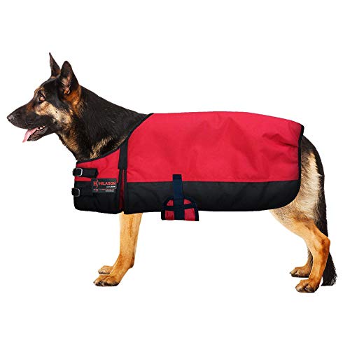 HILASON 200 GSM 1200D Winter Turnout Wasserdichte Hundedecke Mantel Rot Schwarz | Hundemäntel und Decken | Wasserdichte Warme Jacken | Pferdedecke Hundemantel | Haustierdecke für Schnee Kaltes Wetter von HILASON