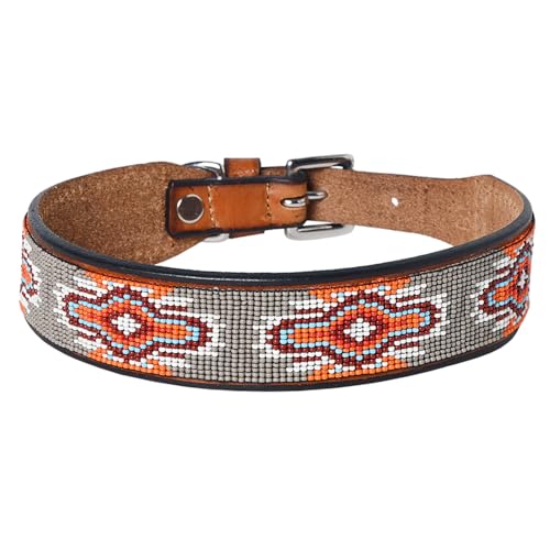 HILASON Braun/Grau 45,7 cm Western-Stil, schön, handgefertigt aus echtem Leder mit eingelegten Perlen, Hundehalsband, Leder-Hundehalsband, Western-Hundehalsband, Lederhalsband für Hunde von HILASON