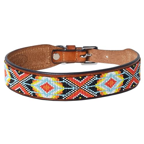 HILASON Braun/Rot 40,6 cm Western-Stil, schön, handgefertigt aus echtem Leder mit eingelegten Perlen, Hundehalsband, Leder-Hundehalsband, Western-Hundehalsband, Lederhalsband für Hunde von HILASON