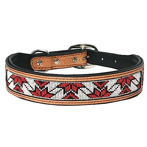 HILASON Hundehalsband, handgefertigt, starkes Echtleder, Schwarz/Hellbraun, Größe M von HILASON