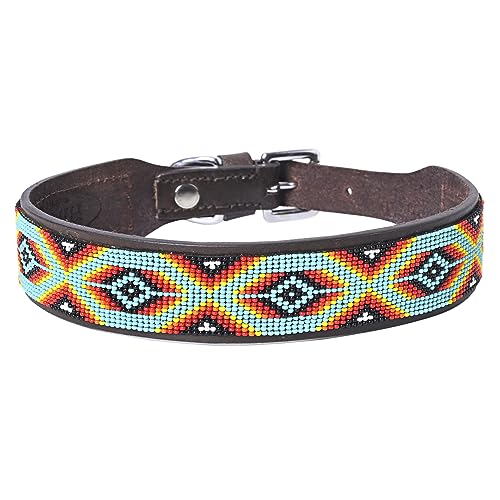 HILASON Hundehalsband, Western-Stil, strapazierfähig, mit Perlen, amerikanisches Leder, 45,7 cm, Dunkelbraun von HILASON