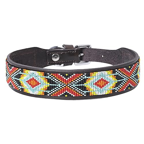 HILASON Hundehalsband aus amerikanischem Leder, 45,7 cm, Western-Stil, strapazierfähig, mit Perlen, Hundehalsband, Leder-Hundehalsband, Western-Hundehalsband, Lederhalsband für Hunde, bequemes von HILASON