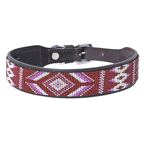 HILASON Hundehalsband aus amerikanischem Leder, 50,8 cm, Western-Stil, strapazierfähig, mit Perlen, Hundehalsband, Western-Hundehalsband, Lederhalsband für Hunde, bequemes Hundehalsband von HILASON