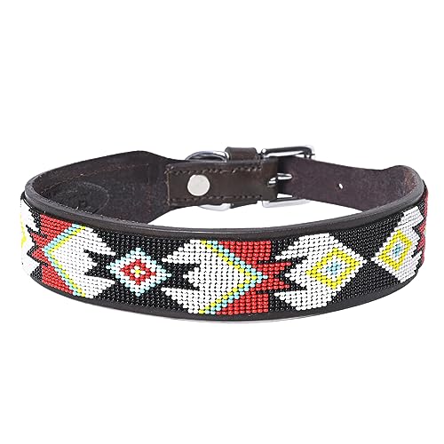 HILASON Hundehalsband aus amerikanischem Leder, Western-Stil, strapazierfähig, mit Perlen, 35,6 cm, Hundehalsband, Western-Hundehalsband, Lederhalsband für Hunde, bequemes Hundehalsband, Schwarz von HILASON