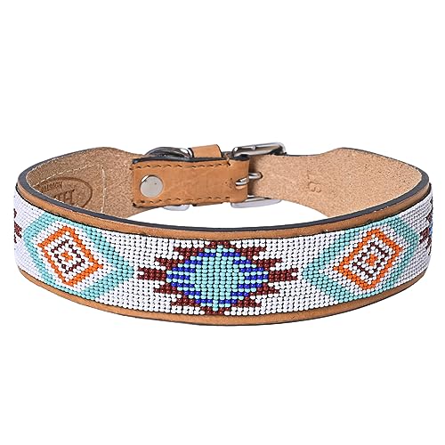 HILASON Hundehalsband aus amerikanischem Leder, Western-Stil, strapazierfähig, mit Perlen, 50,8 cm, Hellbraun/Weiß von HILASON