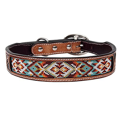 HILASON Starkes Echtleder Hundehalsband Perlen Groß | Hundehalsband | Leder Hundehalsband | Perlen Hundehalsband | Perlen Leder Hundehalsband | Handgefertigtes Hundehalsband | Weiches Hundehalsband von HILASON