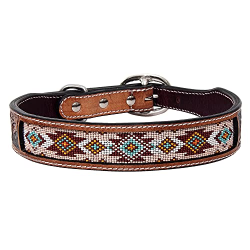 HILASON Starkes Echtleder Hundehalsband Perlen Groß | Hundehalsband | Leder Hundehalsband | Perlen Hundehalsband | Perlen Leder Hundehalsband | Handgefertigtes Hundehalsband | Weiches Hundehalsband von HILASON