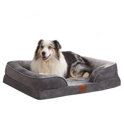 HIMEET Großes Hundebett, waschbar, abnehmbare Nackenrolle, Haustierbett, 35 x 25 cm, großes Hundebett, wasserdicht, für große Hunde bis zu 22,7 kg von HIMEET