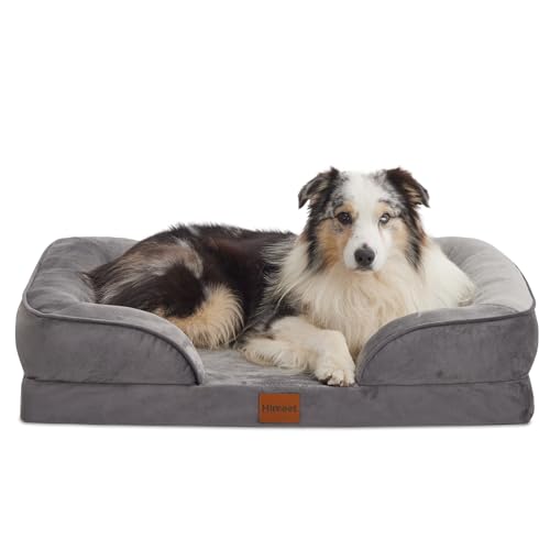 HIMEET Orthopädisches Hundebett für große Hunde, abnehmbare Nackenrolle, waschbares Haustierbett, 89 x 63 cm, große Hunde, wasserdicht, Hundesofa für große Hunde bis zu 22,7 kg von HIMEET