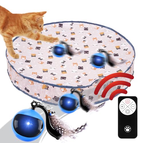 HIMS Interactive Katzenspielzeug, 2 in 1 Katzenspielzeugball Für Katzen Im Innenbereich, Simuliertes Interaktives Jagdkatzenspielzeug, Katzenball Spielmatte für Stimuliert den Jagdinstinkt(A) von HIMS