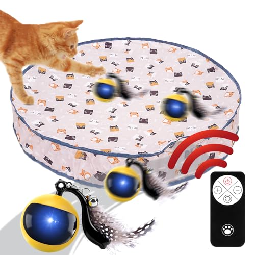 HIMS Interactive Katzenspielzeug, 2 in 1 Katzenspielzeugball Für Katzen Im Innenbereich, Simuliertes Interaktives Jagdkatzenspielzeug, Katzenball Spielmatte für Stimuliert den Jagdinstinkt(B) von HIMS